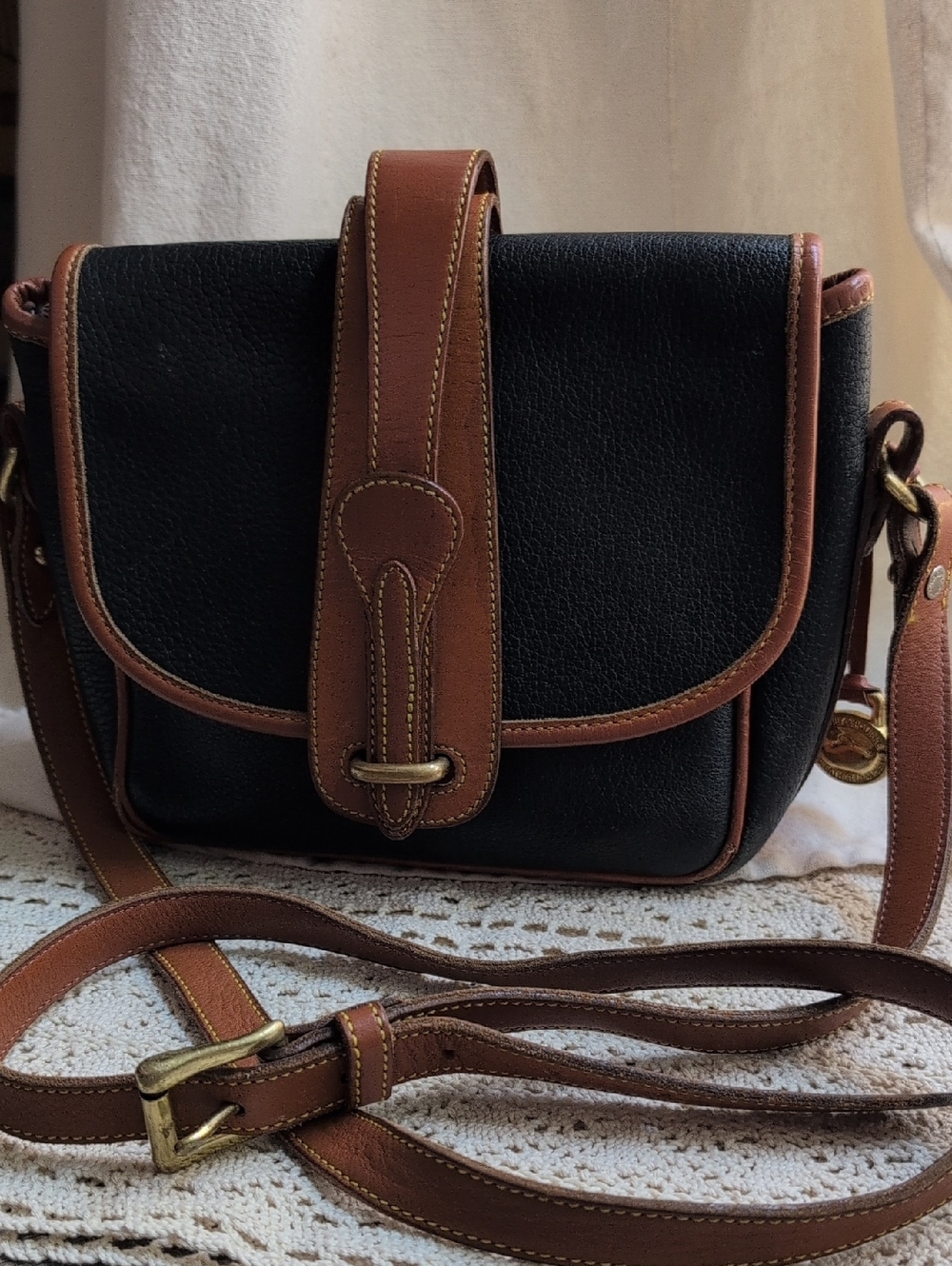 Dooney & Bourke Black and Brown Leather Crossbody with Contrast Trim